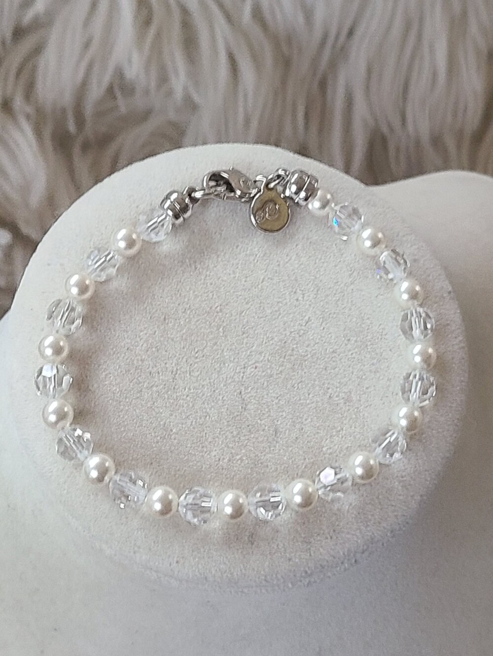 Swarovski White Faux Pearl and Clear Crystal Bracelet- Excellent Condition